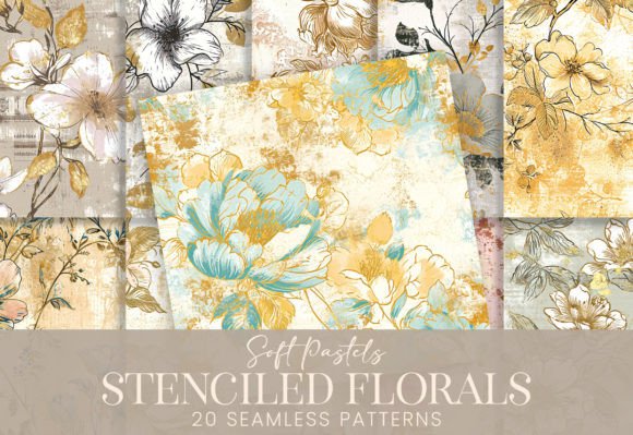 Antique Linocut Stenciled Pastel Florals: A Timeless Design for Modern Creativity