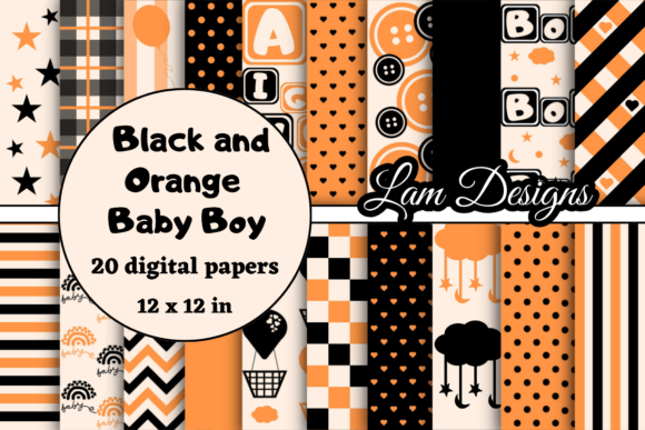 Black and Orange Baby Boy Digital Papers for Creative Projects