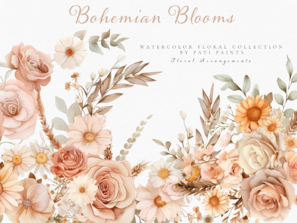 Bohemian Floral Bouquets Clipart Bundle
