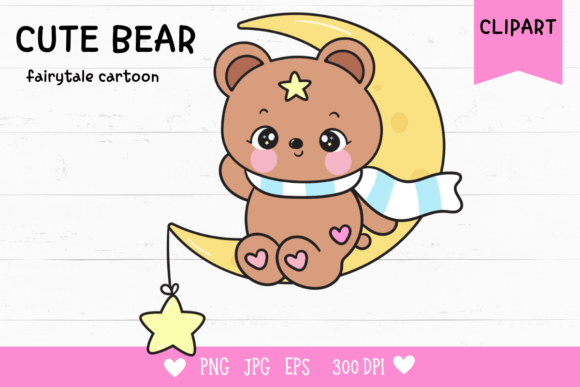 Cute Teddy Bear Moon Winter Season Baby: A Versatile Digital Clipart for Creative Projects