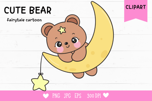 Cute Teddy Bear Moon with Star Kawaii: A Versatile Clipart for Creative and Professional Use