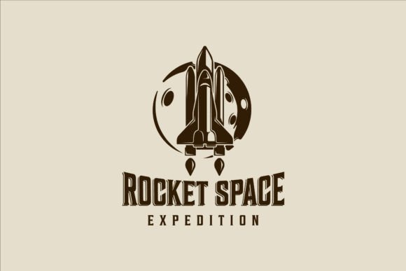 Rocket Space and Moon Logo Vector Design: A Retro-Inspired Graphic for Creative Projects