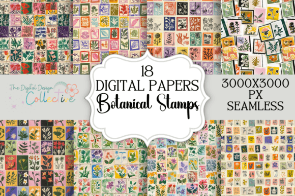 Seamless Botanical Stamps Digital Papers: A Creative Resource for Designers and Hobbyists