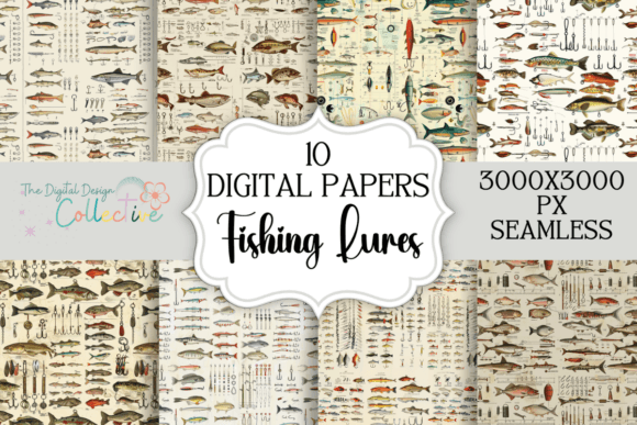 Seamless Watercolor Fishing Lure Pattern