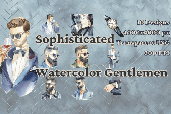 Watercolor Clipart Set of Handsome Men